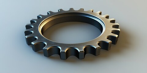 Poster - Large metallic gear with a polished finish resting on a neutral background for industrial applications