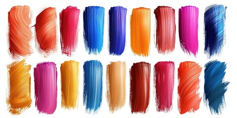 Poster - Colorful array of paint swatches showcasing vibrant hues and textures on a white background