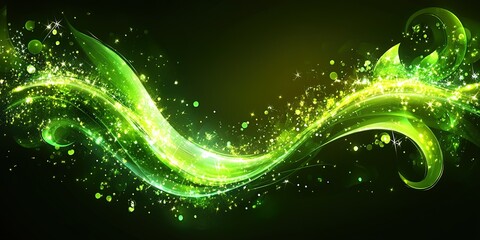 Fototapete - Vibrant green swirling design with sparkling elements emanating energy and creativity