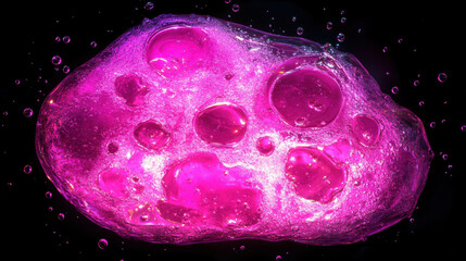 Poster - Close up of bright fuchsia pink oil substance on dark background