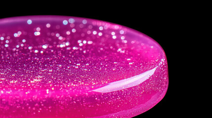 Poster - Close up of bright fuchsia pink oil substance with sparkling texture