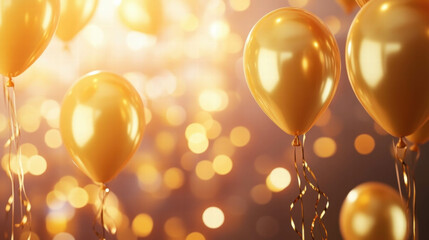 Poster - festive celebration background with gold balloons and glittering chaos for party decor