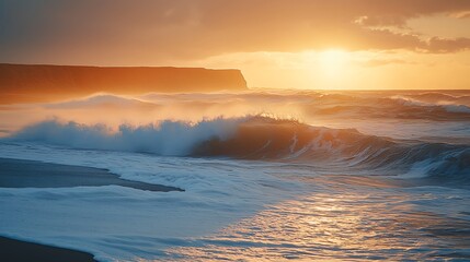 Poster - Ocean Waves Sunset Dramatic Seascape