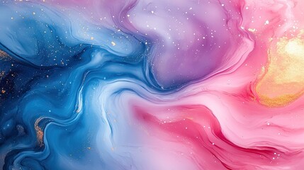Aufkleber - Abstract swirling paint, blue pink gold, cosmic background, design art