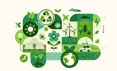 sustain environment, green energy vector illustration. ecology icons, recycle energy technology conc