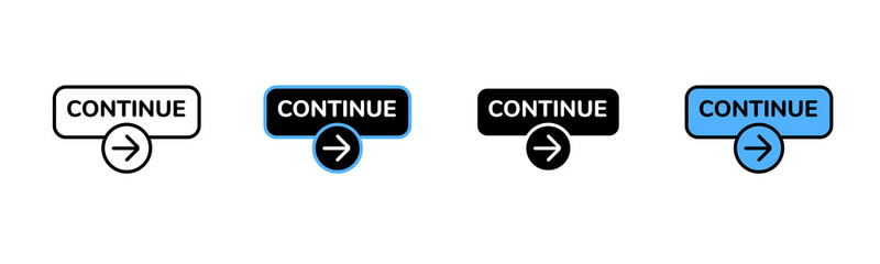 Poster - A set of four continue buttons with arrow icon, each with distinct style and color design.
