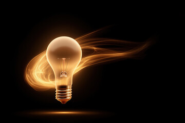 Fototapete - Light bulb glowing with flowing energy in a dark background at nighttime