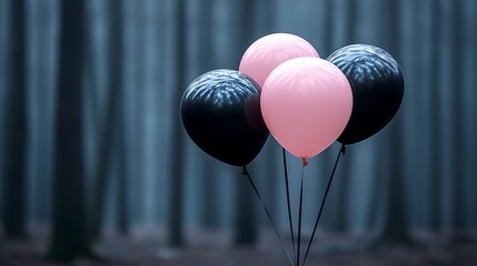Poster - Pink and Black Balloons in Forest Setting