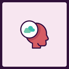 Poster - Conceptual thinking symbol with clouds representing thoughts in mind