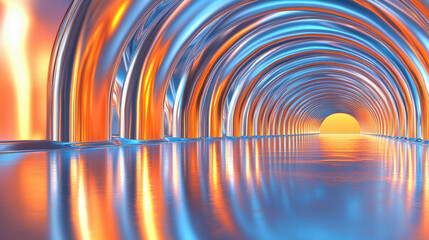 Poster - Futuristic abstract arched hallway with liquid reflections for modern design inspiration