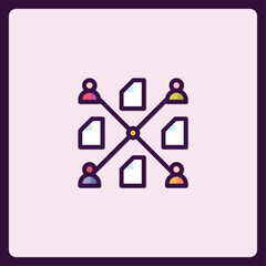 Aufkleber - structured network communication with documents and individual connections icon