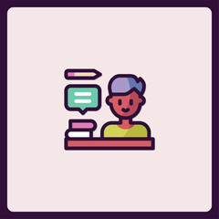 Poster - Isolated Student Icon, Studying at the Desk, Chatting, Writing or Communication