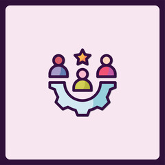 Poster - Conceptual teamwork process icon with people, star and gear outline