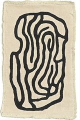 Aufkleber - Handcrafted fabric artwork featuring an abstract labyrinth design in black paint