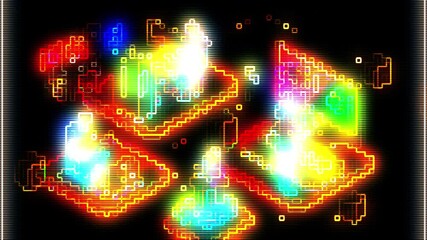 Canvas Print - Glowing Pixelated Abstract Digital Cityscape with Retro CRT Effect