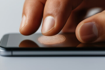 Poster - Finger touches smartphone screen to unlock using biometric security feature