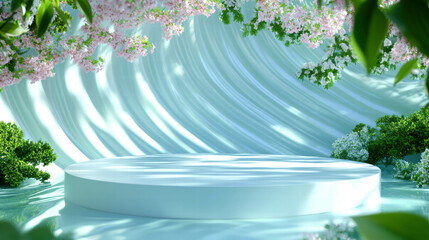 Poster - Elegant abstract background with podium and floral surroundings for design and display