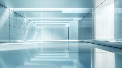 Poster - architectural allure: a stunning, modern interior space awash in cool tones, reflecting a clean, min