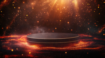 Fototapete - Vibrant abstract background with podium and glowing particles for design