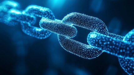 Poster - Blockchain Technology in Focus: A close-up shot of a digitally rendered chain, symbolizing connectivity, data integrity, and the secure, transparent nature of the blockchain.