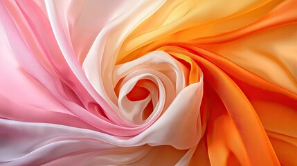 Poster - Abstract background of silky, airy fabric in blended shades of warm pink and orange.