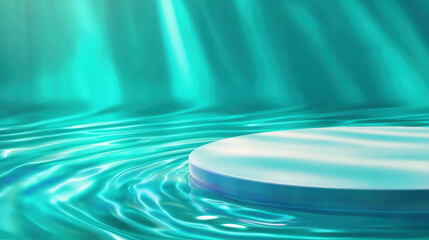 Poster - Abstract background with podium surrounded by water and aqua light effects for design and display
