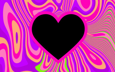 Poster - Psychedelic abstract background with swirling patterns. A bold black heart outlined in bright pink is centered, creating a striking focal point.