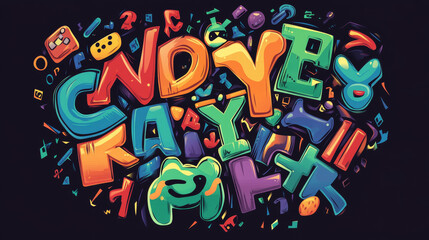Leinwandbilder - Pixel retro font computer game design vector illustration