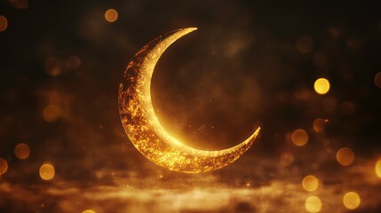 Wall Mural - a luminous golden crescent moon glows against a warm, bokeh-filled background. evokes the spirit of 