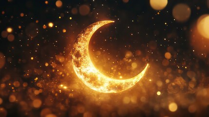 Wall Mural - a luminous golden crescent moon glows against a warm, bokeh-filled background. evokes the spirit of 