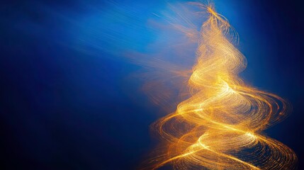 Poster - A shimmering golden Christmas tree formed by swirling light trails against a deep blue background. Evokes holiday magic, festive cheer, and the spirit of Christmas.