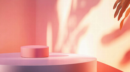 Poster - Elegant minimalist pink podium in soft sunlit shadows for display and presentation