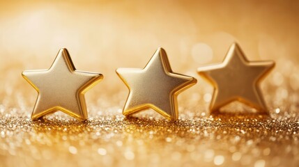 Canvas Print - three gold stars on a gold background. suitable for rating, feedback, or quality themes.