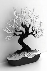 Poster - Monochrome abstract tree design with intricate layered paper effect