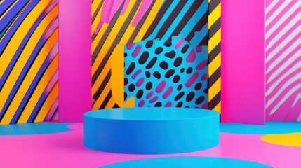 Leinwandbilder - Vibrant abstract background with cylindrical podium for modern design projects