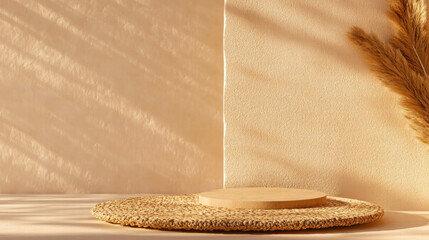 Poster - Minimalistic abstract background with woven podium for natural design display
