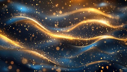 Poster - Golden waves of shimmering particles on dark background