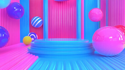 Poster - Vibrant abstract background with colorful podium and spheres for modern design