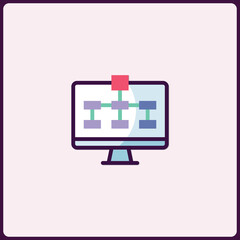 Poster - Modern Computer Displaying Network Diagram for Data Connectivity Illustration