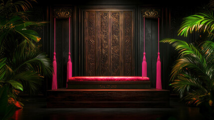 Poster - Luxurious abstract background with ornate podium and vibrant textiles for design and decor