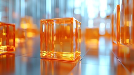 Poster - Translucent Orange Cubes Reflective Surface Modern Design