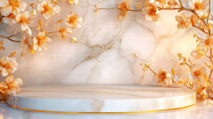 Poster - Elegant floral marble podium background for event and product display design