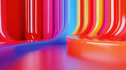 Poster - Vibrant abstract background with colorful podium and curved lines for modern design