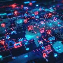 Aufkleber - Global network interconnected digital icons