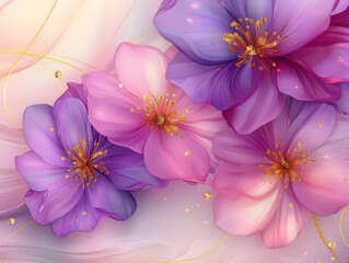 Poster - Beautiful watercolor flowers in shades of pink and purple against a soft background
