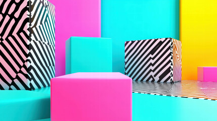 Poster - Vibrant geometric background with colorful podiums for modern design