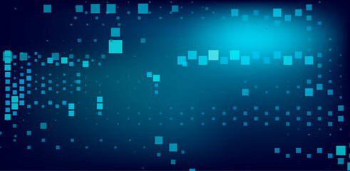 Leinwandbilder - Digital vector illustration of grid of blue squares on a dark background. Arrangement of squares creates a dynamic, flowing pattern that resembles data or pixels in a modern, tech-inspired design.