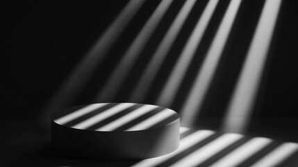 Poster - Minimalist abstract background with illuminated podium and dramatic light beams