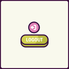 Poster - Stylized logout icon with arrow indication and pastel color scheme design