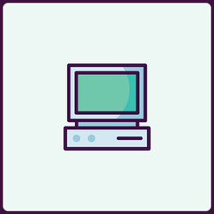 Poster - Vintage computer station icon with screen and minimal details outlined